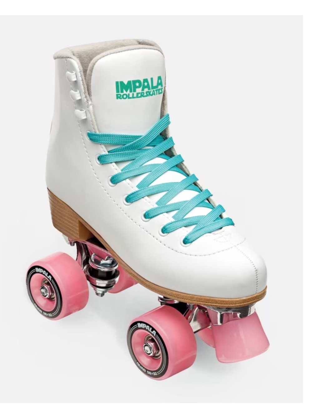 Impala Women's White Roller Skates with Pink Wheels and Teal Laces